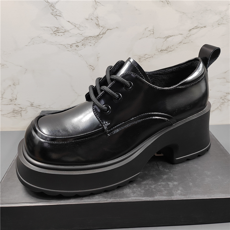 商场同款真皮牛皮厚底加绒乐福鞋