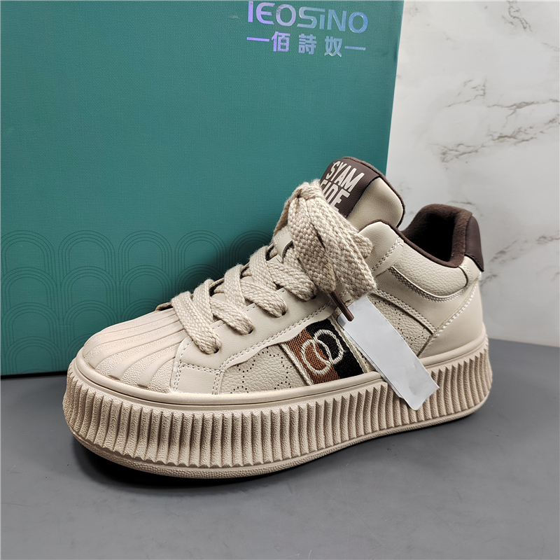 专柜正品真皮厚底加绒休闲高帮鞋