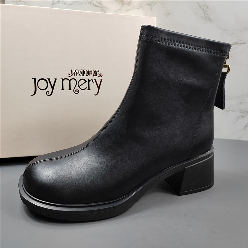 专柜正品真皮粗跟英伦风马丁靴女