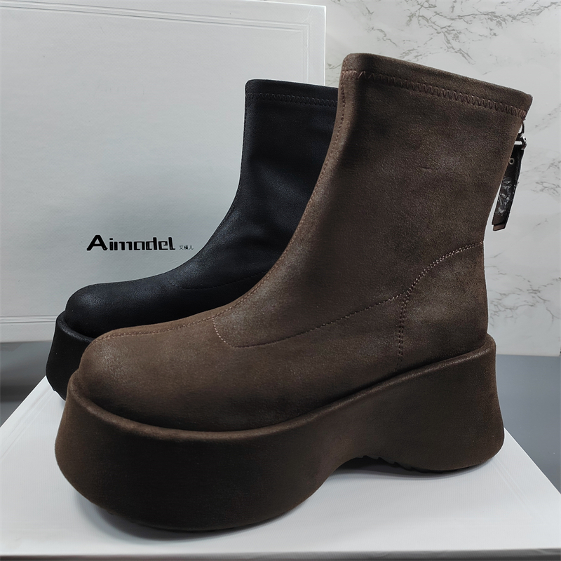 女鞋松糕厚底短靴弹力靴