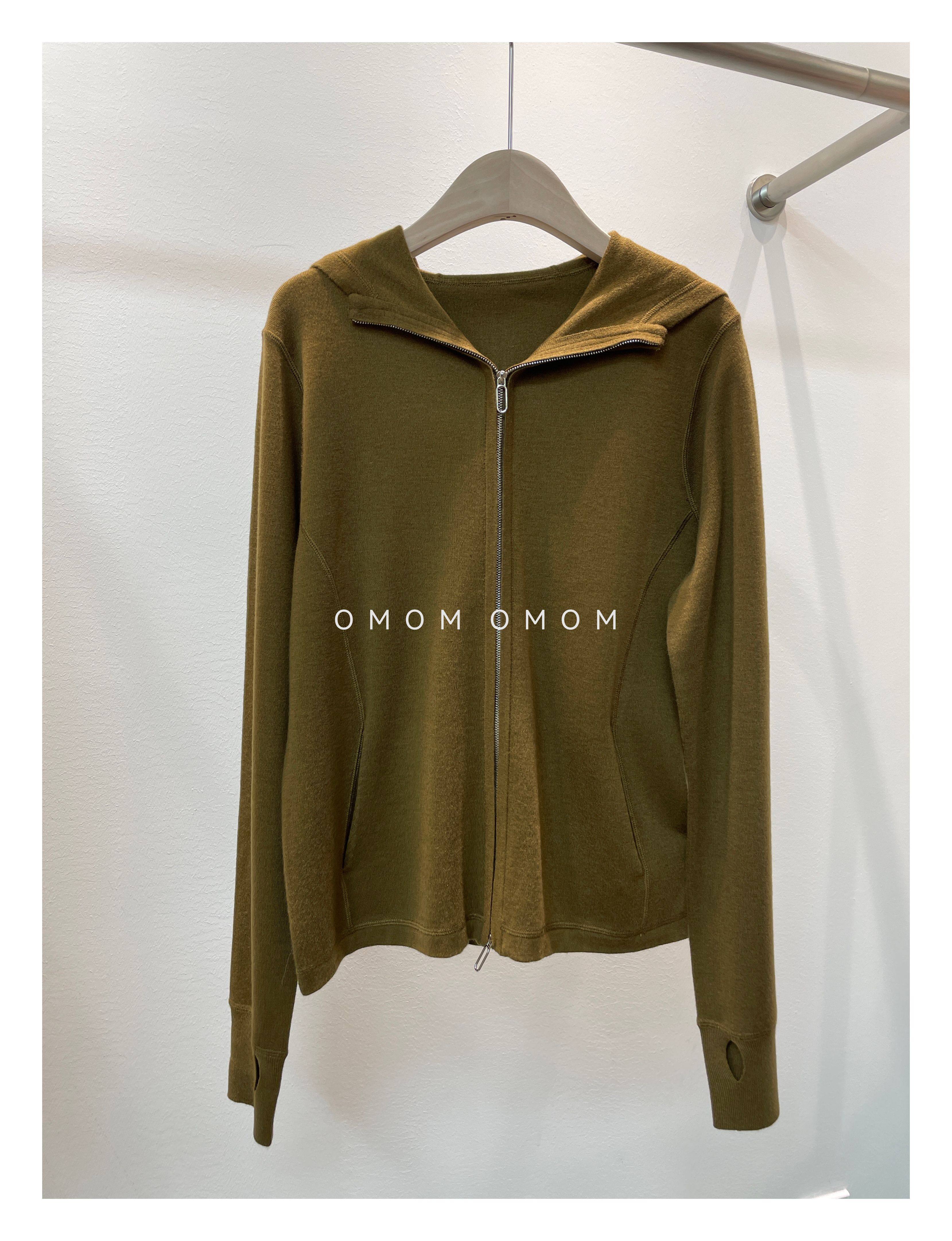 OMOM-LULU2024早秋新款细羊毛长袖连帽针织衫宽松拉链链条开衫女