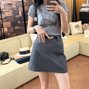 【一比Eby】 港风派对 立体剪裁百搭皮带灰色半身裙短裙女241758#