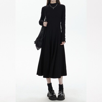 黑色长袖连衣裙女小个子