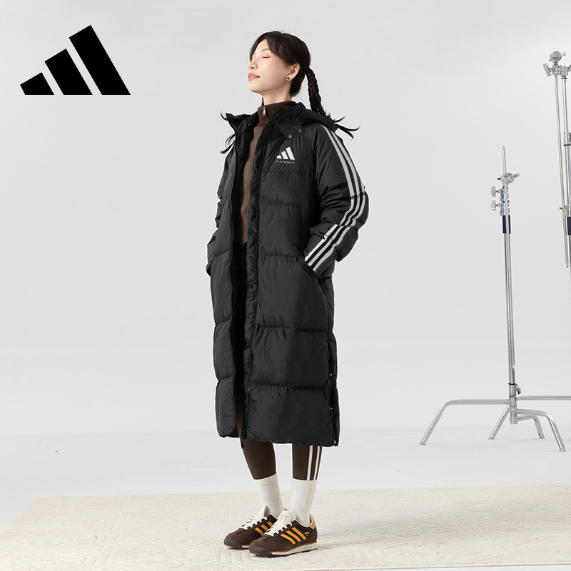 阿迪达斯长款冬季保暖羽绒服