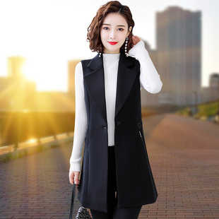 黑色中长款马甲女春秋季2026年新款韩版时尚洋气显瘦百搭薄款马夹