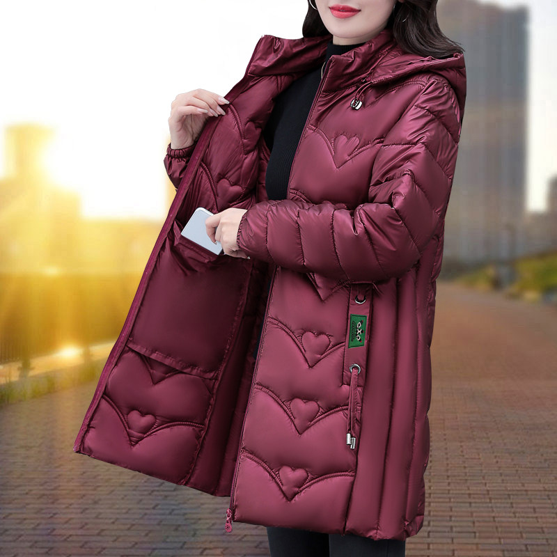 亮面中长款羽绒棉服女冬季2026年新款洋气中年妈妈加厚保暖棉衣