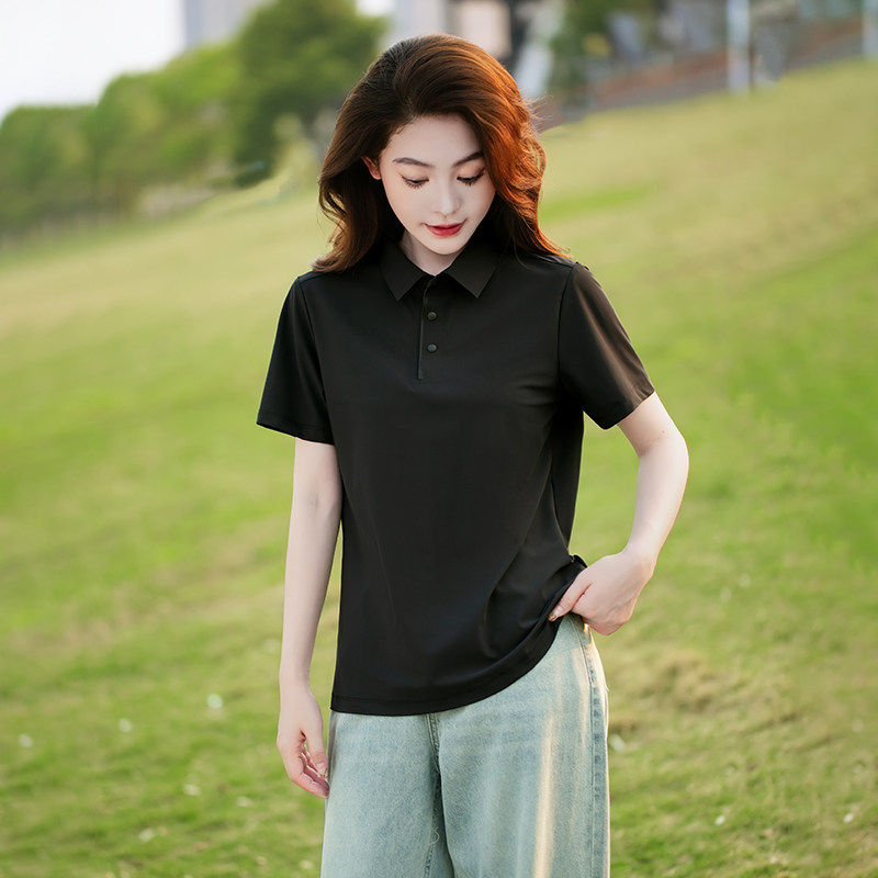 【官方品牌】冰丝短袖t恤女翻领POLO衫正肩2026夏季新款休闲上衣