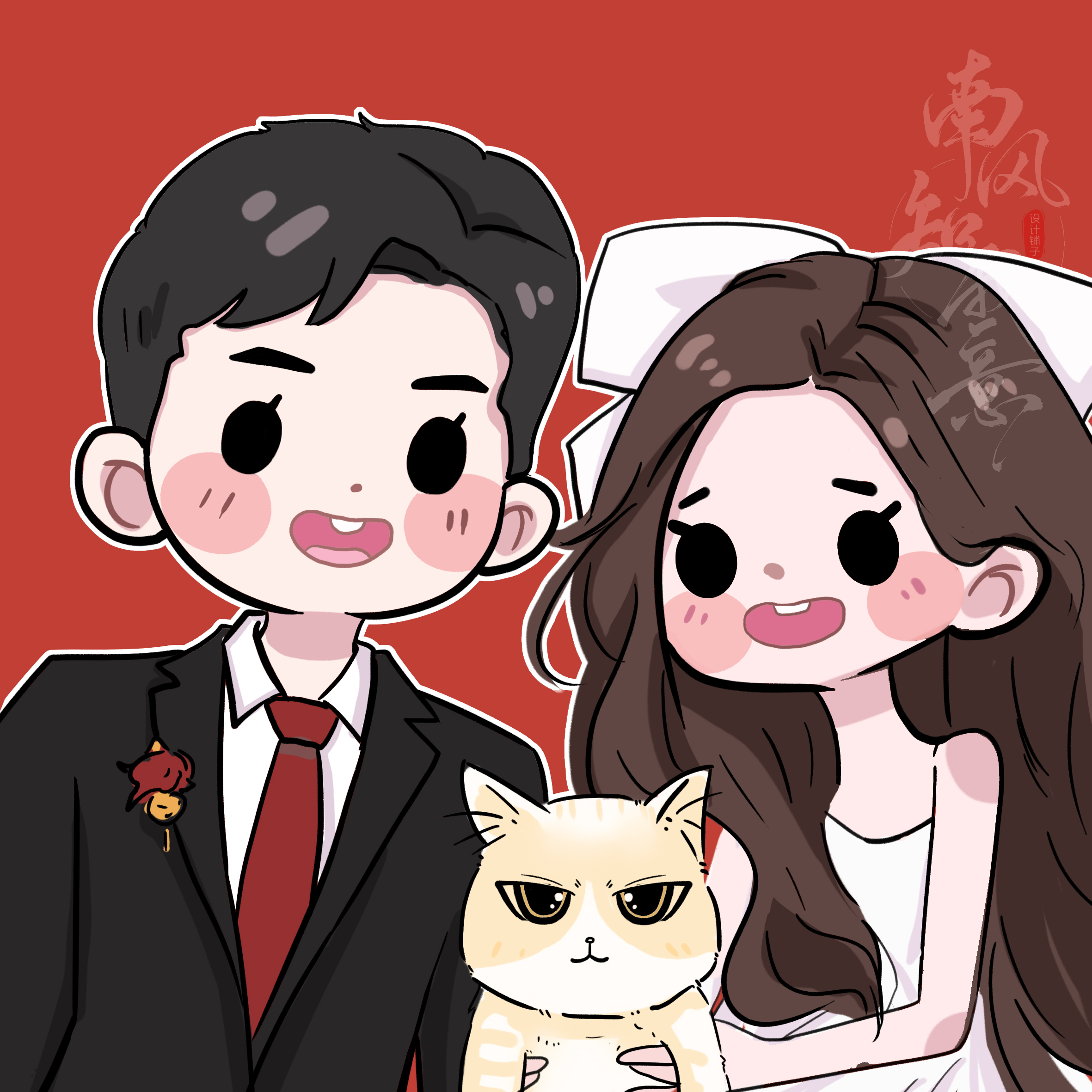 q版手绘婚纱照定制真人转漫画礼物情侣婚礼手绘微信头像漫画头像