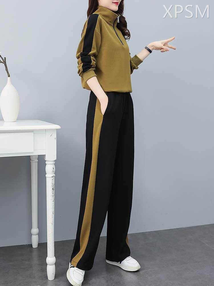 秋冬季休闲运动服套装2023新款女装时尚加绒两件套洋气减龄阔腿裤