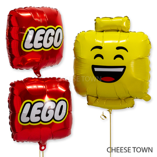乐高积木双面表情铝膜气球套装红色黄色笑脸生气红色方形生日装饰