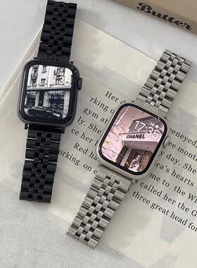 适用苹果iwatch手表s9表带applewatch10金属不锈钢男女夏se76表链