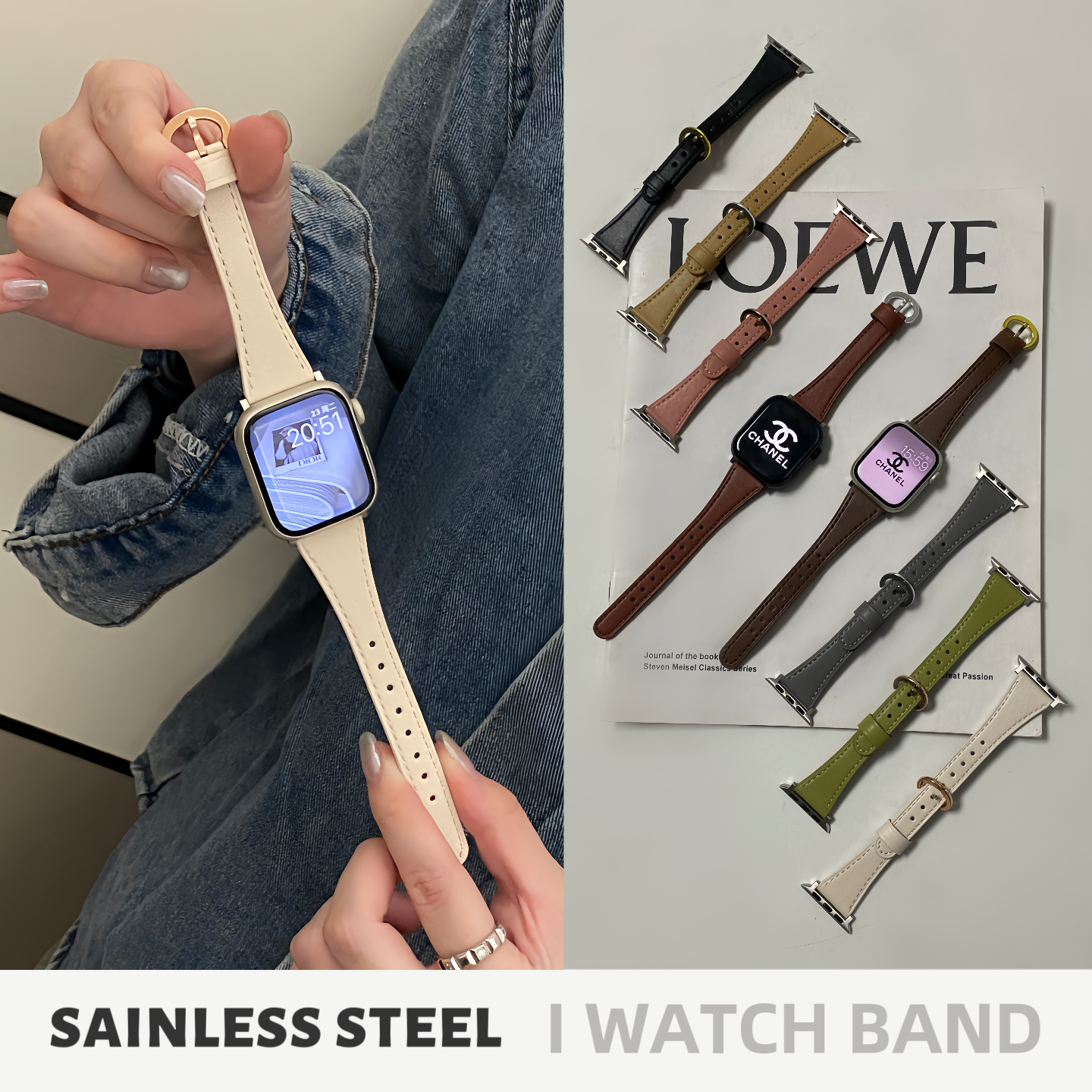 适用iwatch手表带真皮小蛮腰