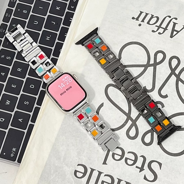 iwatch创意彩色方块金属表带