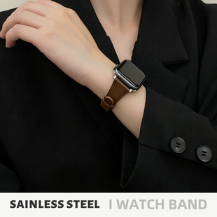 适用苹果iwatch手表带s11真皮小蛮腰s10气质applewatch高级感se女