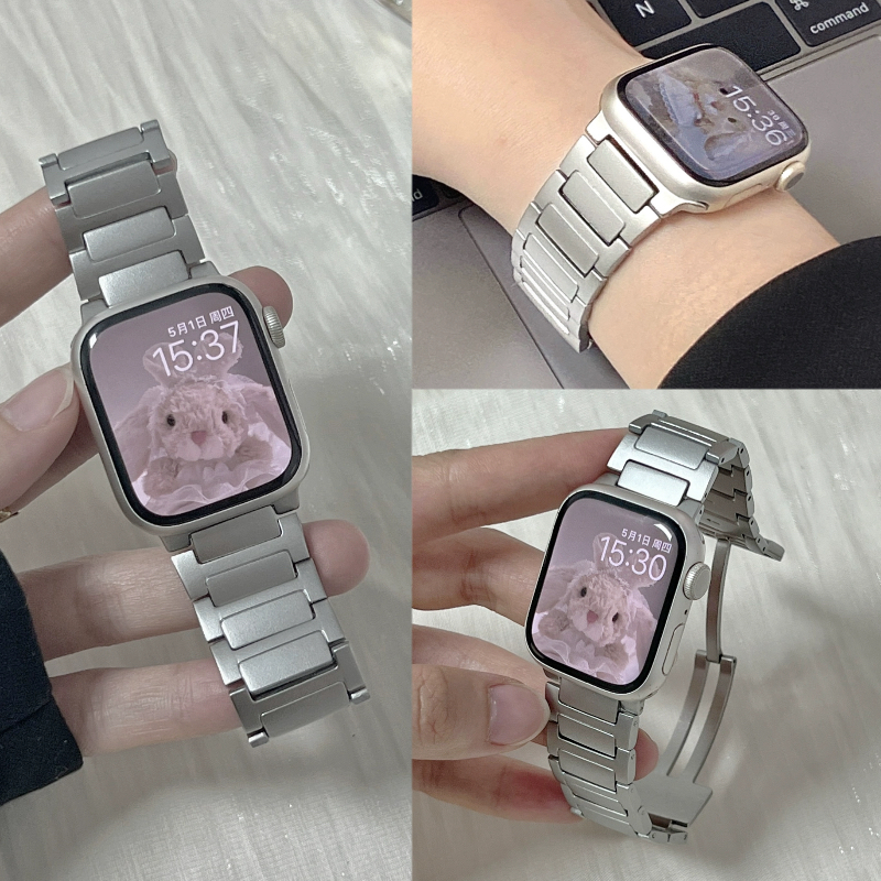 适用iwatch表带s10夏天精钢表带