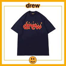 T恤男欧美潮牌高街贾斯汀比伯宽松情侣纯棉上衣 Drew字母火焰短袖