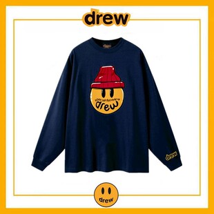 Drew笑脸趣味长袖T恤小众潮牌美式高街纯棉宽松情侣FOG圆领打底衫