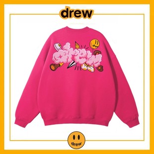 Drew字母云朵笑脸秋冬潮牌欧美高街贾斯汀比伯宽松情侣款 圆领卫衣