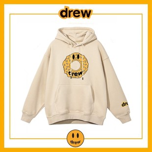 Drew笑脸黄油饼潮牌欧美高街贾斯汀比伯宽松情侣加绒连帽卫衣外套