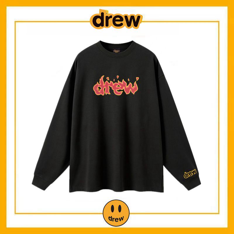 Drew字母长袖T恤火焰字母情侣图片
