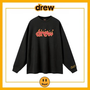 Drew字母笑脸长袖T恤男潮牌FOG高街贾斯汀比伯宽松情侣纯棉打底衫