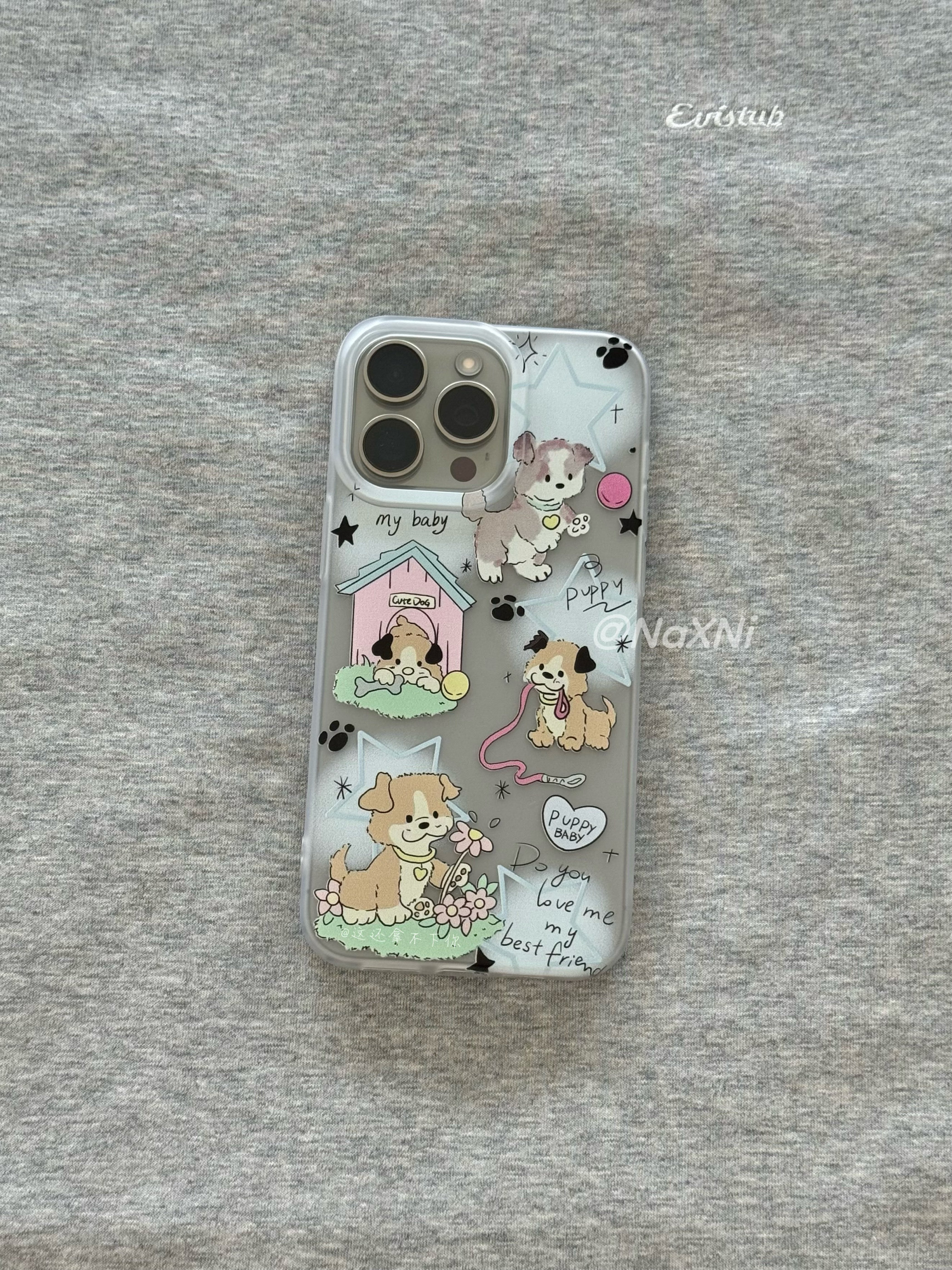 ins风卡通可爱小狗日记适用于iphone15ProMax手机壳新款小众苹果14pro大孔个性全包13透明磨砂11硅胶软壳