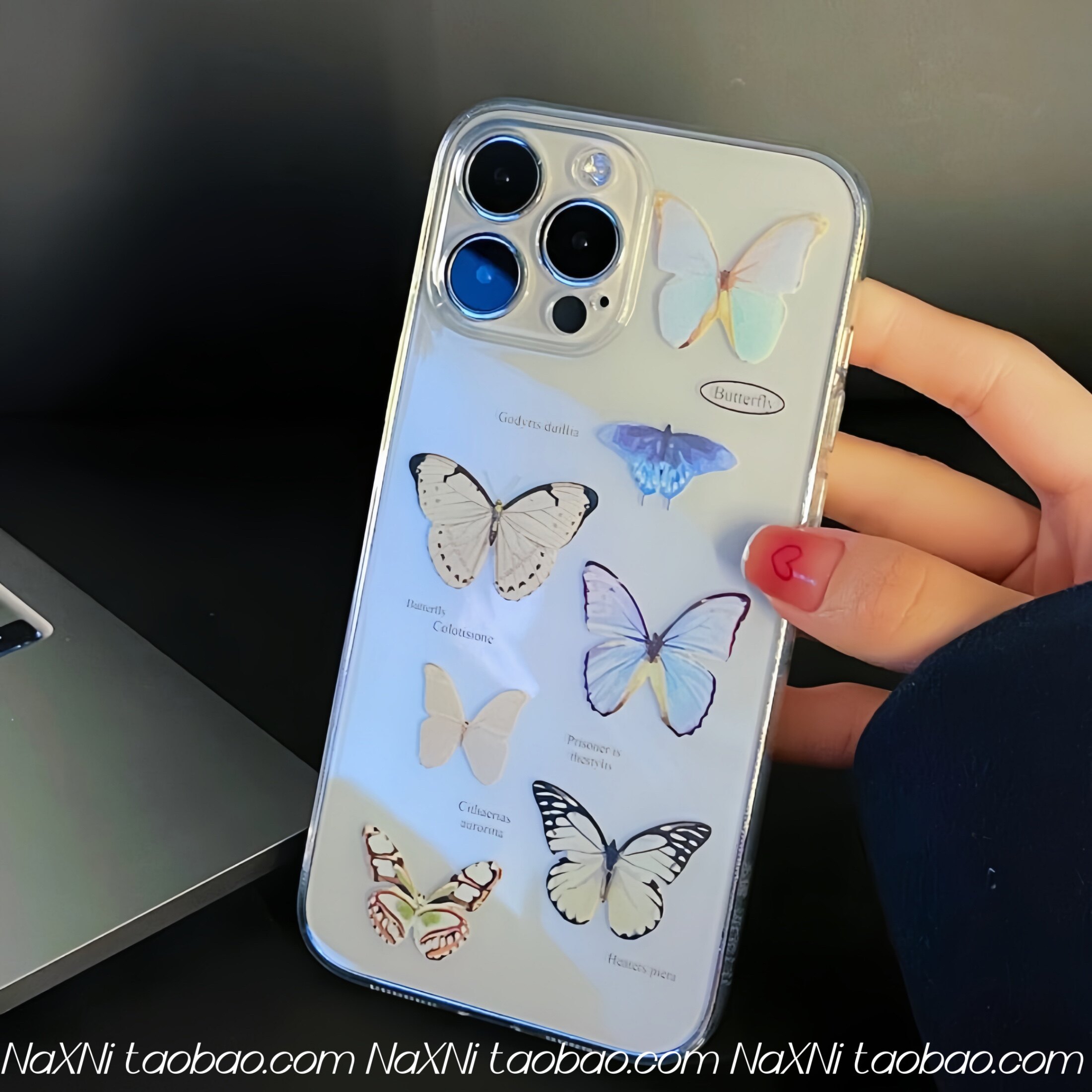 羽翼蝴蝶标本适用iPhone15promax手机壳苹果14小米OPPO日韩高级感电镀银硅胶华为mate60pro安卓透明软壳