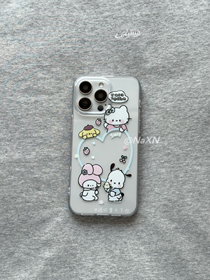 ins风可爱卡通帕恰狗美乐蒂双子星适用于iphone16ProMax手机壳新款15pro大孔全包保护套少女13透明硅胶软壳
