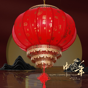 中国风中式宫灯圆羊皮灯笼串装饰户外防水古镇新年大红灯笼定制