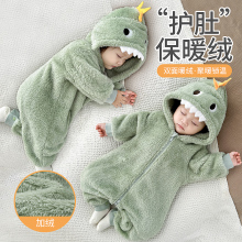 婴儿冬季睡衣保暖宝宝冬天珊瑚绒连体衣男宝冬装加绒加厚外出衣服