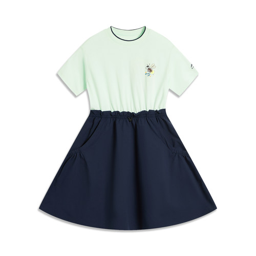 李宁正品2024女大童运动生活系列时尚舒适透气连衣裙YSKU086-3