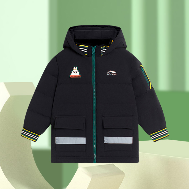 李宁正品新款男童系列宽松时尚休闲连帽羽绒外套YYMS069