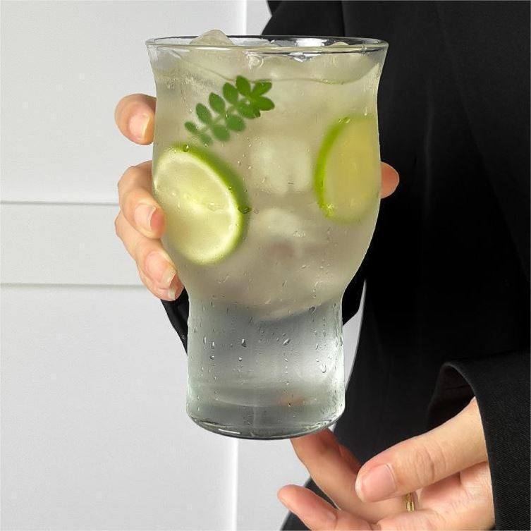 ins风网宽口玻璃杯美式果汁咖啡杯杯冰啤酒杯水杯饮品饮料杯子