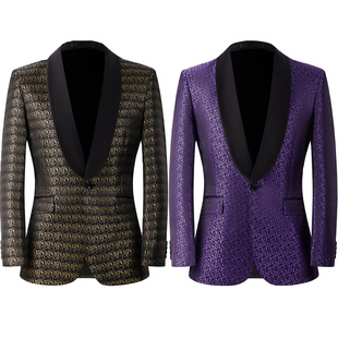 歌手演出服男士西装帅气歌手主持人晚会礼服青年舞台表演宴会服装