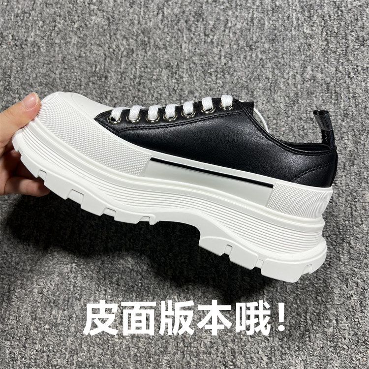 【】真皮小白鞋女厚底松糕增高春秋冬季系带休闲老爹鞋男