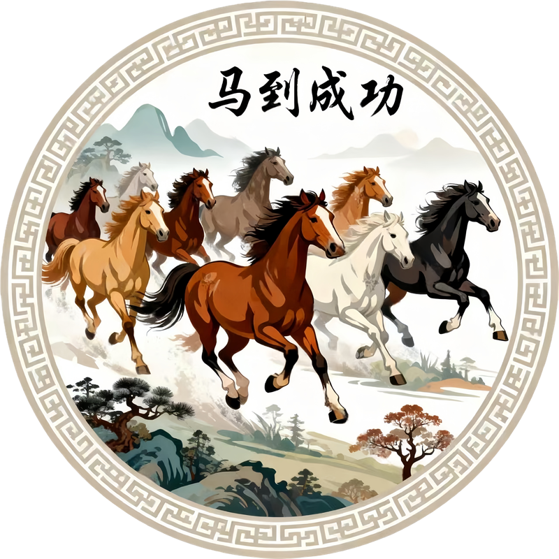 2026马年贴画马到成功玻璃门卧室玄关墙圆形中式新年装饰贴纸防水,家居饰品,软装墙贴,淘宝优惠券,粉丝福利购,淘宝优惠卷