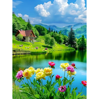 乡村山水风光海报浴室卧室出租房室内墙面自然山水贴画防水自粘贴