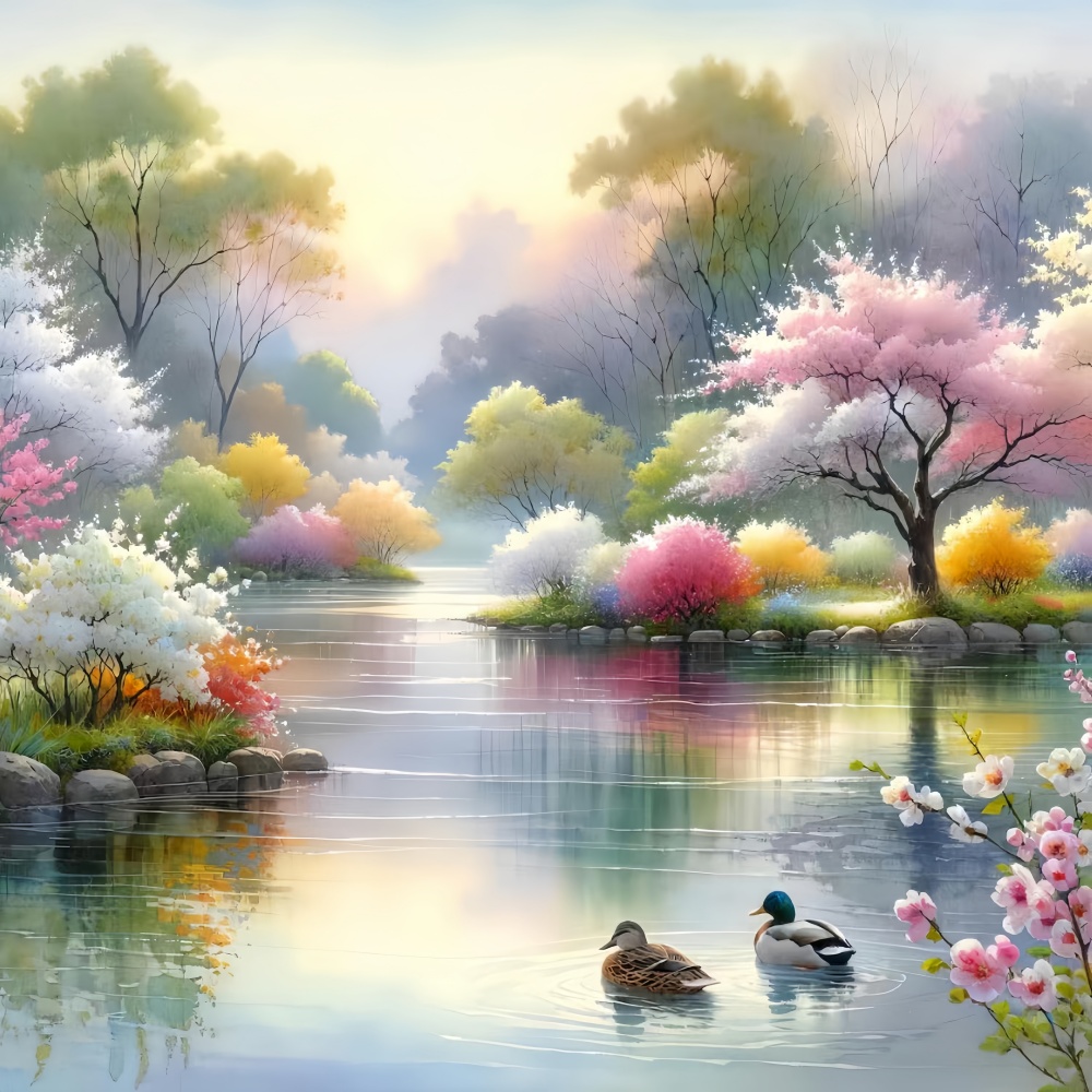 唯美山水风景贴纸客厅卧室花园民宿走廊过道高级装饰贴画海报防水