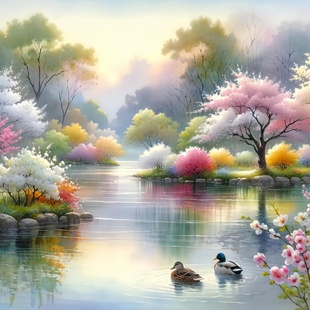 唯美山水风景贴纸客厅卧室花园民宿走廊过道高级装饰贴画海报防水