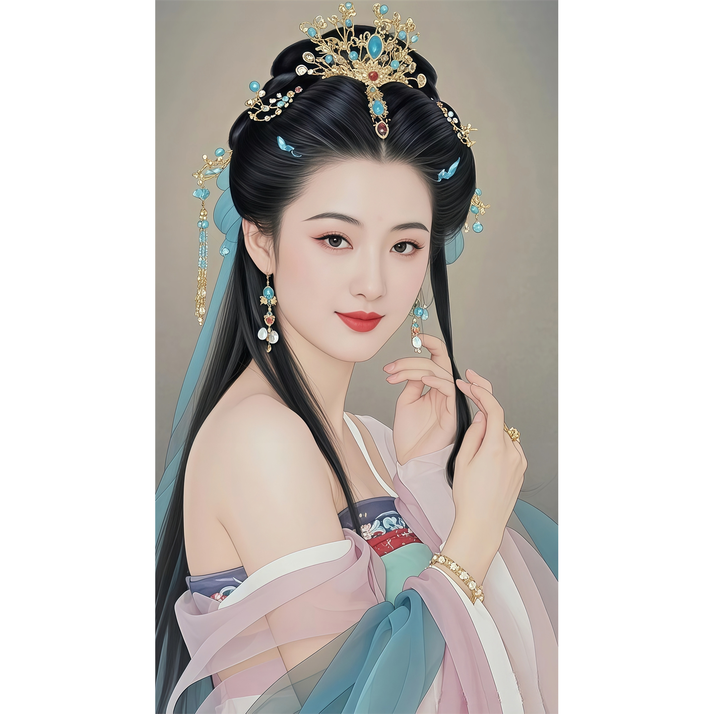 超美古代美女贴画客厅卧室书房走廊过道美人仕女海报贴纸防水自粘