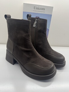 百搭粗跟瘦瘦靴 秋冬加绒棉鞋 千佰莉断码 处理真皮短靴女2025新款