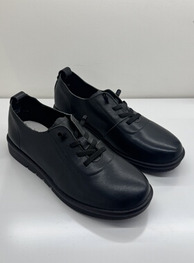 千佰莉断码处理深口牛皮牛筋底平底休闲舒适百搭黑色工装妈妈单鞋