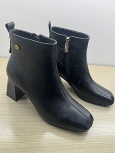 千佰莉断码 秋冬通勤百搭粗跟瘦瘦靴 处理羊皮真皮短靴女2025新款