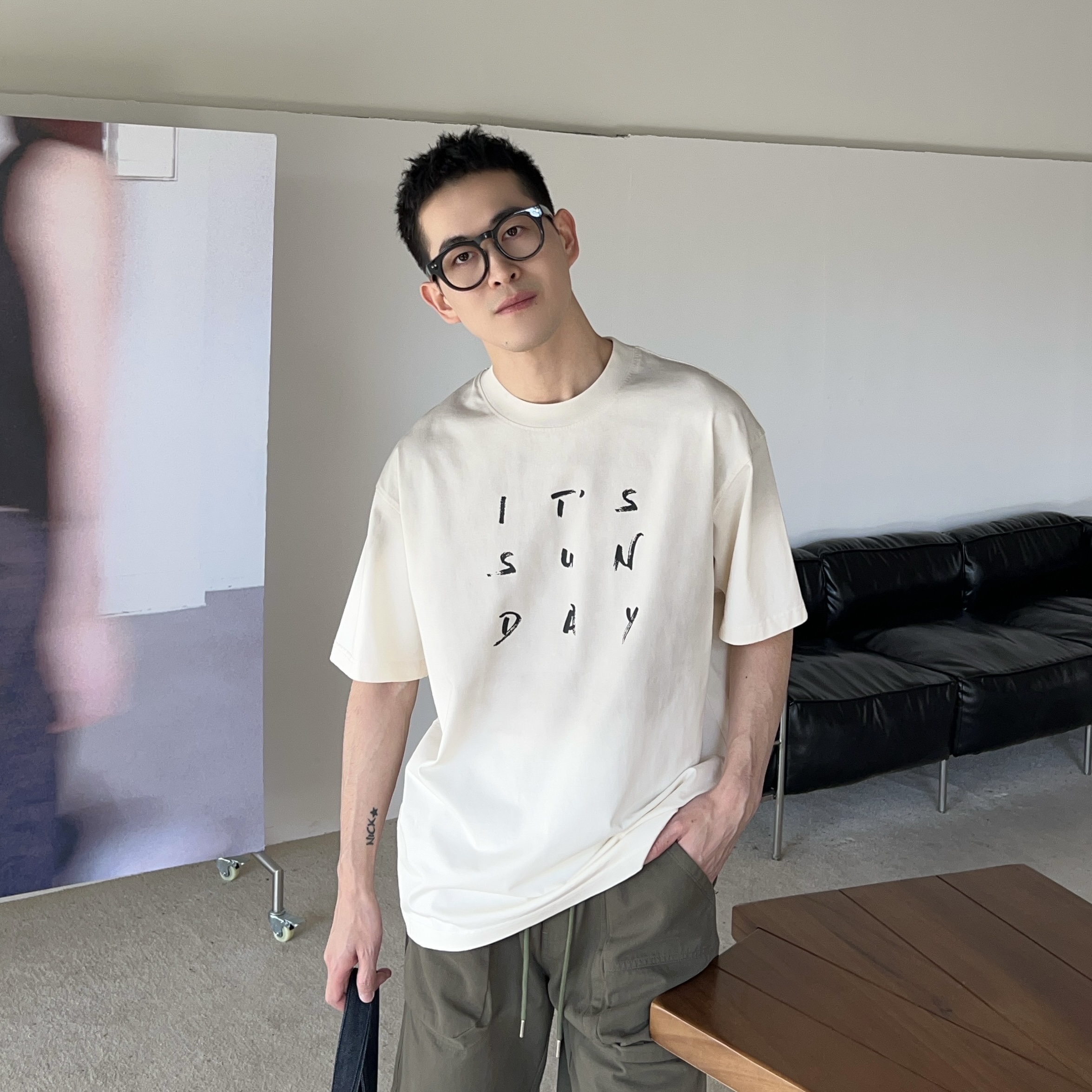 王几又美式做旧水洗渐变色T恤