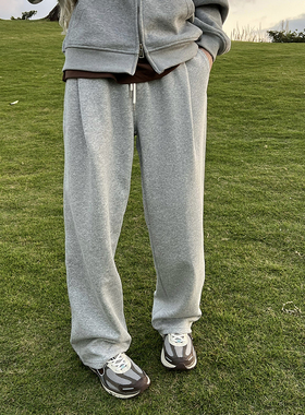 王几又 春秋季日系宽松垂感阔腿运动休闲长裤男简约百搭直筒裤