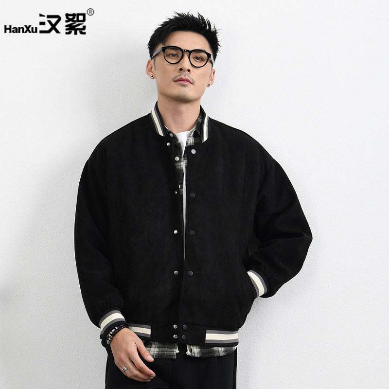 汉絮秋季新品麂皮绒立领外套男款时尚百搭宽松休闲棒球服男装夹克,男装,夹克,淘宝优惠券,粉丝福利购,淘宝优惠卷