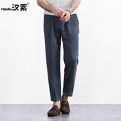 宽松直筒九分裤 汉絮2025新品 男士 松紧腰亚麻休闲裤 时尚 老钱风西裤