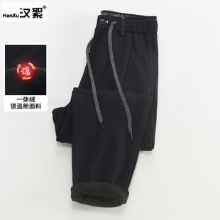 子 松紧腰宽松微锥直筒休闲长裤 汉絮四面弹加绒原色牛仔男款 秋冬季