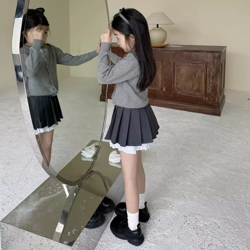 童春秋装jk儿童2026新款百褶裙洋气女孩学院风半身裙时髦西装短裙
