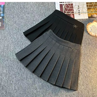 女童百褶裙秋冬加绒洋气大童女孩毛呢半身裙儿童简约百搭JK短裙裤